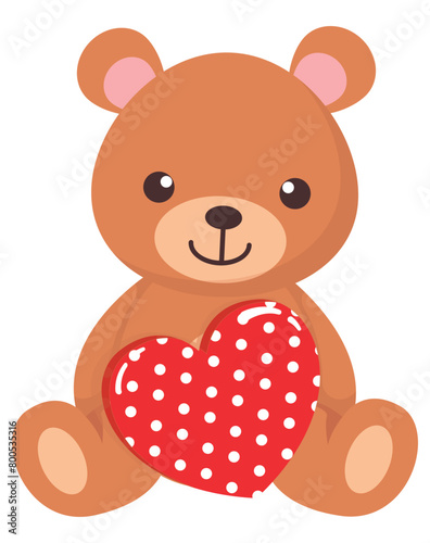 Teddy Bear peluche with red heart - love vector graphic design, ideal for greeting cards, stickers, tags, sublimation, scrapbooking, decorations, cricut - baby shower