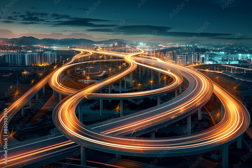 Hyper Loop Inspired 3D City Highway with Light Trails: The Future of Business Velocity Hyper Loop Inspired 3D City Highway with Light Trails: The Future of Business Velocity