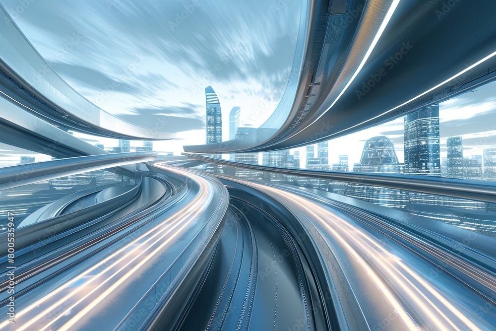 Hyper Loop Horizon: 3D City Highway with Futuristic Light Trails Hyper Loop Horizon: 3D City Highway with Futuristic Light Trails