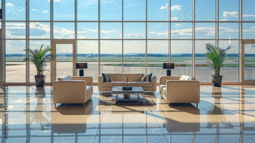 Luxury Airport Lounge  Panoramic Windows Overlooking Runway