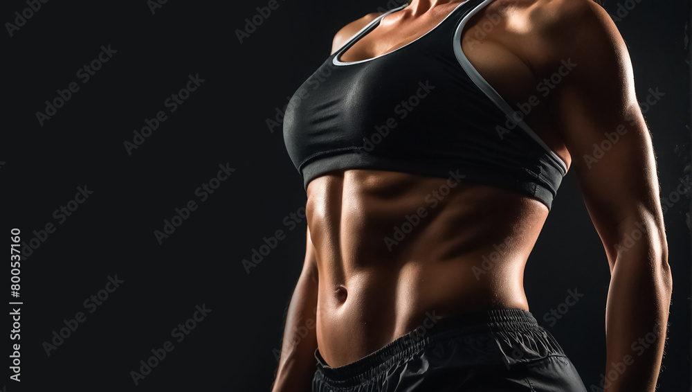 Naklejka premium pumped-up woman in a sports top bodybuilding