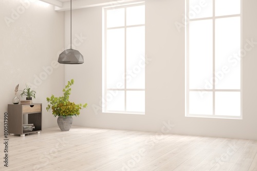 White empty room. Scandinavian interior design. 3D illustration