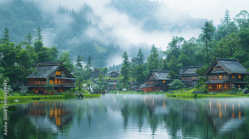 Illustration exploring the serene beauty of Japan landscapes
