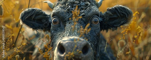 Crazy looking cow with wide eyes. Mad cow disease. photo