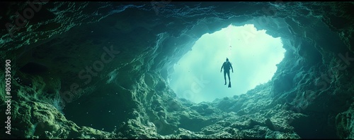 freediver ascending from a cave photo
