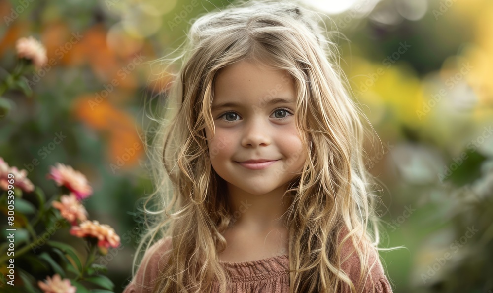 Young girl in the garden smiling into the camera. Munich, Germany Young girl in the garden smiling into the camera. Munich, Germany