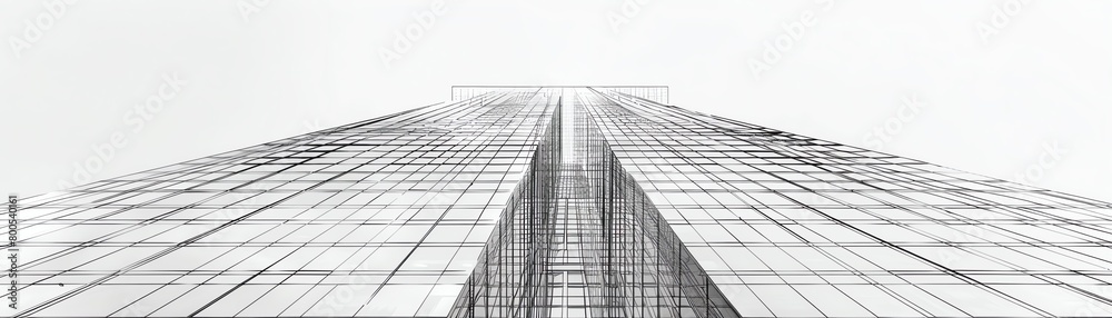 Fototapeta premium Architectural mesh wireframe of a skyscraper, with an emphasis on the facade and core