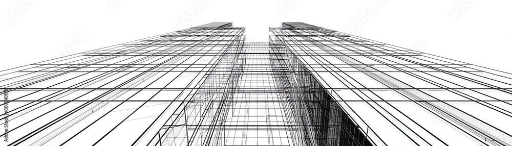 Fototapeta premium Architectural mesh wireframe of a skyscraper, with an emphasis on the facade and core