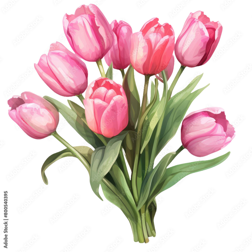 bouquet of pink tulips isolated on a transparent background