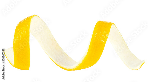 Fresh lemon peel isolated on a white background. Citrus twist peel or lemon zest. Healthy food. © domnitsky