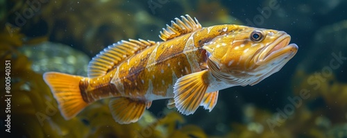 Large ling cod fish swimming underwater