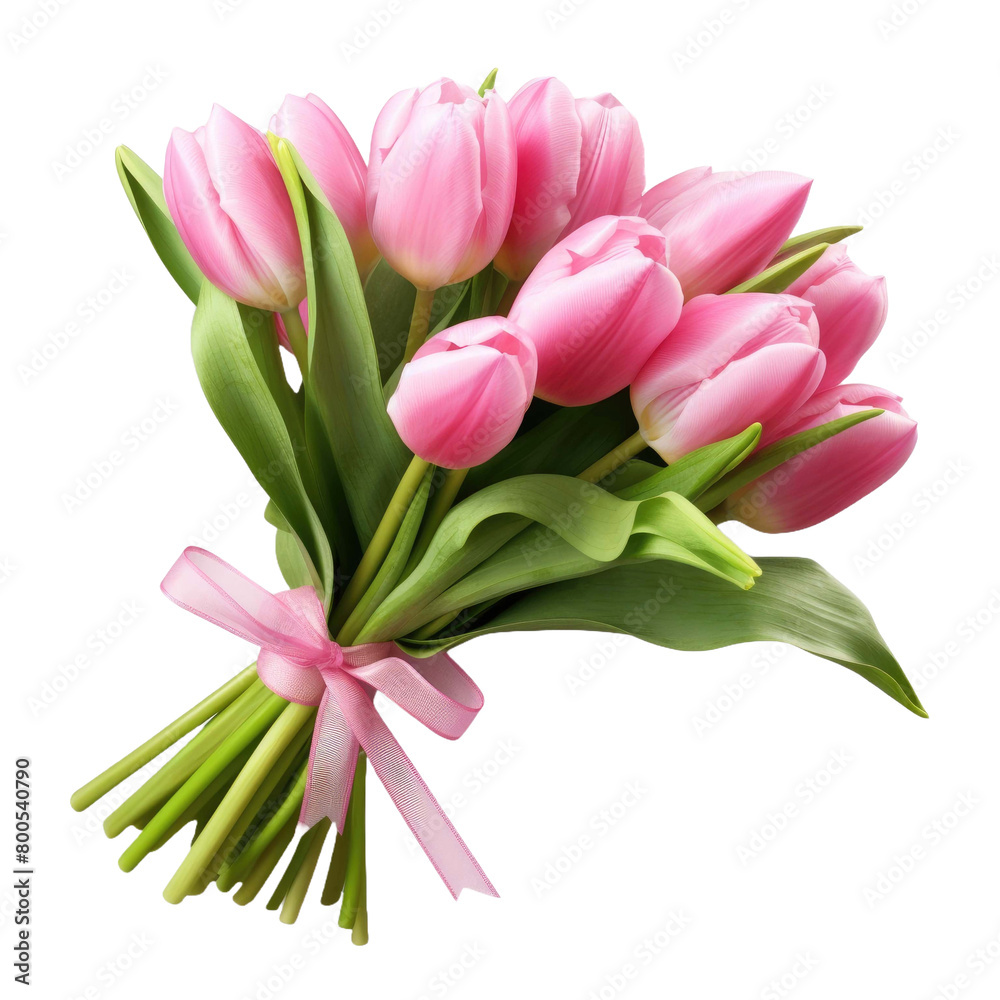 bouquet of pink tulips isolated on a transparent background
