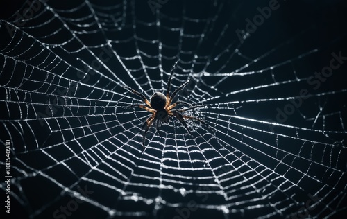 Spider in the web on a dark background close-up macro photography