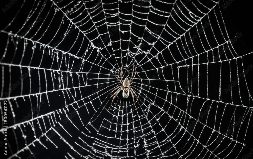 Arachnid Artistry: Spider on Dew-Kissed Web at Dawn