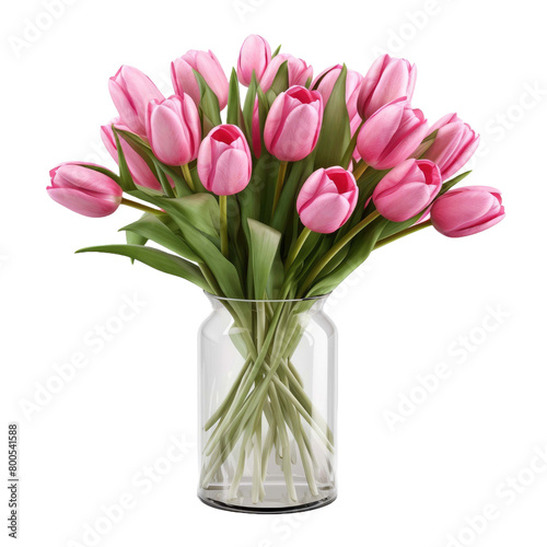 bouquet of tulips. pink tulips in vase on transparent background