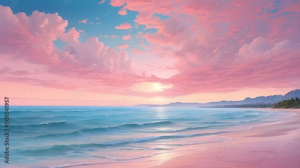 The natural beauty of the pink sky and blue sea