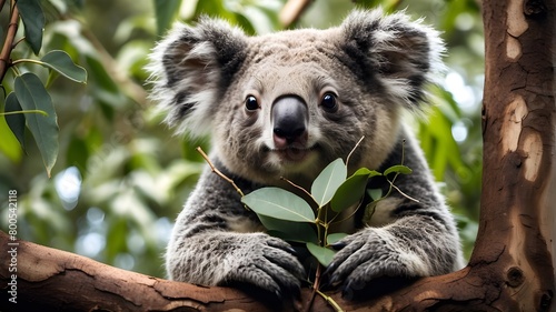 Koala Bear Eating Leaves While Sitting on a Tree Branch 4K Wallpaper