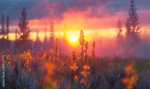 Grassy stalks and sunrise colored by nearby wildfires