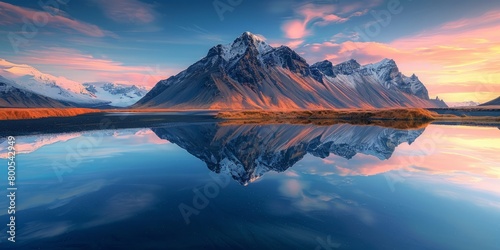 Tranquil mountain reflection in an Icelandic lake photo