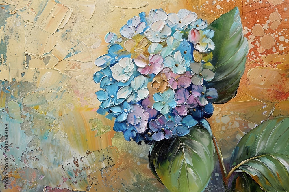 Vertical Hydrangea Oil Painting: Impasto Floral Art for Spring Decor