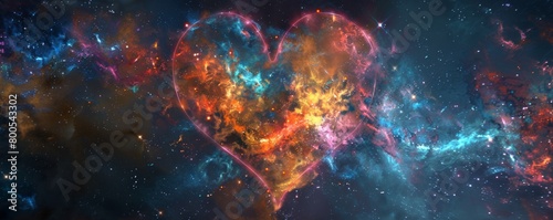 A celestial spectacle with love-themed galaxies arranged in a heart shape, bathed in technology-inspired hues. Ð¡osmic fusion. For Valentine's Day and International Women's Day on March 8th.