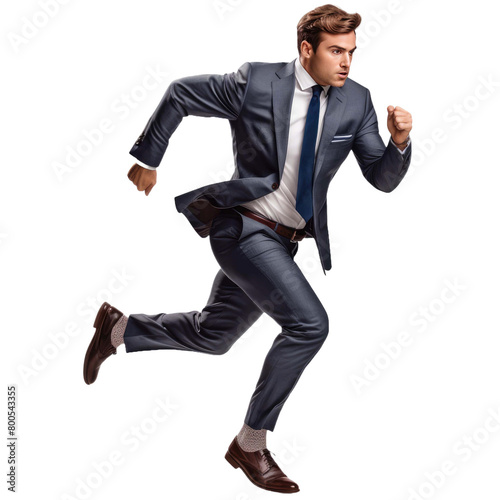 businessman in a suit running a race on a white background