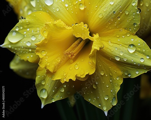 Beautiful Spring Daffodil Narcissus Flowers macro photo closeup, green background, Floral header