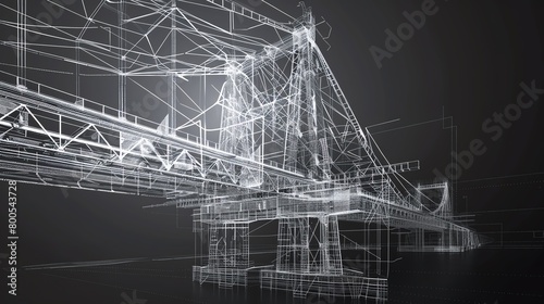 Mesh wireframe of a bridge under construction, showing phases and support structures