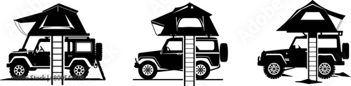 Vector Illustration of SUVs with Rooftop Tents in Silhouette