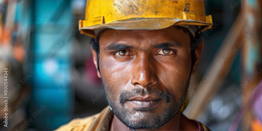 Portrait of a Hardworking Man Wearing a Yellow Helmet Portrait of a Hardworking Man Wearing a Yellow Helmet