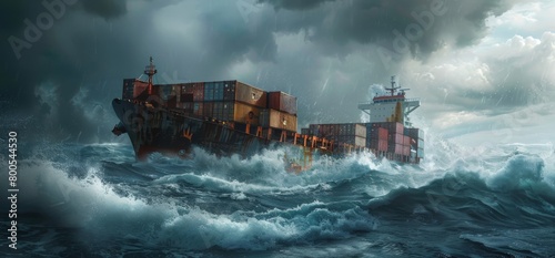Cargo Ship in Rough Sea Storm