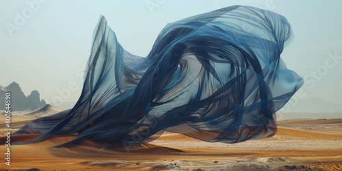 Generative AI image of surreal desert figure in flowing fabrics