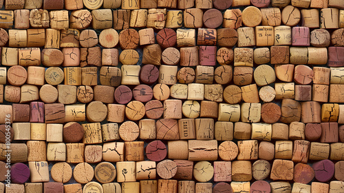assorted wine corks background, diverse seamless patterns and rustic appeal for design photo