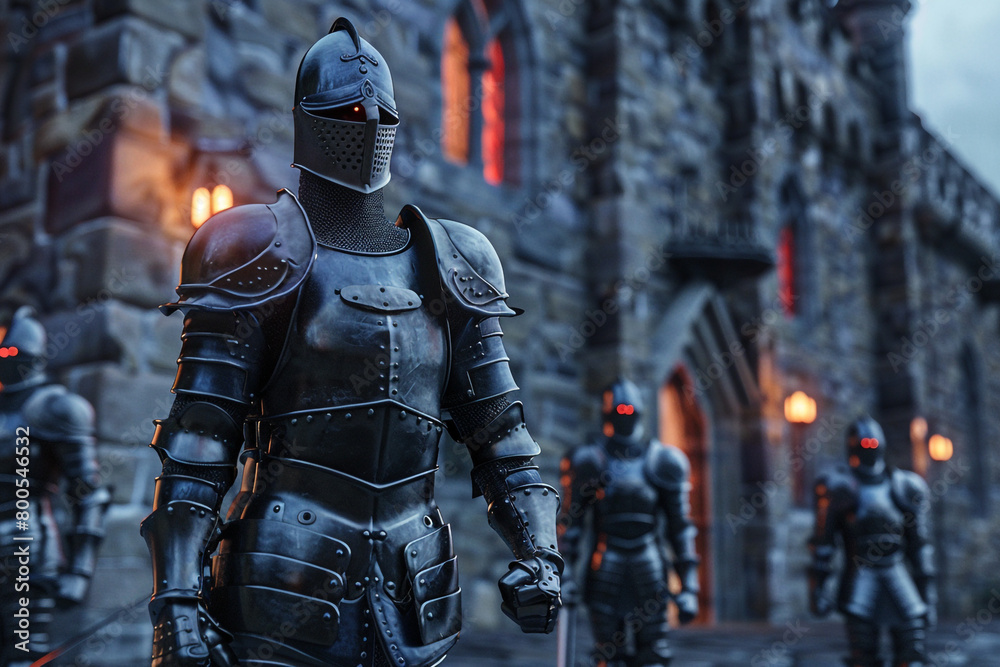 3D clean scene of knights patrolling the firewall vigilant against any signs of digital intrusion 3D clean scene of knights patrolling the firewall vigilant against any signs of digital intrusion