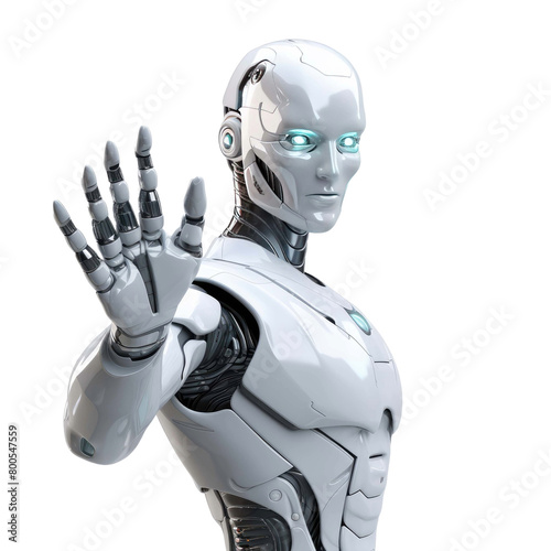 robot Raising hands in greeting. Hello robot. on a transparent background
