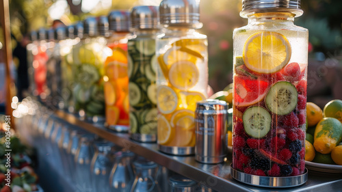 Infused water in jars with fruits