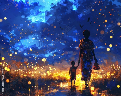Fantasy art concept mother and child walking sparkles love  © Pixel Palette