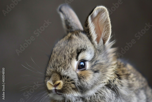 Cute baby rabbit with fluffy fur and twitching nose