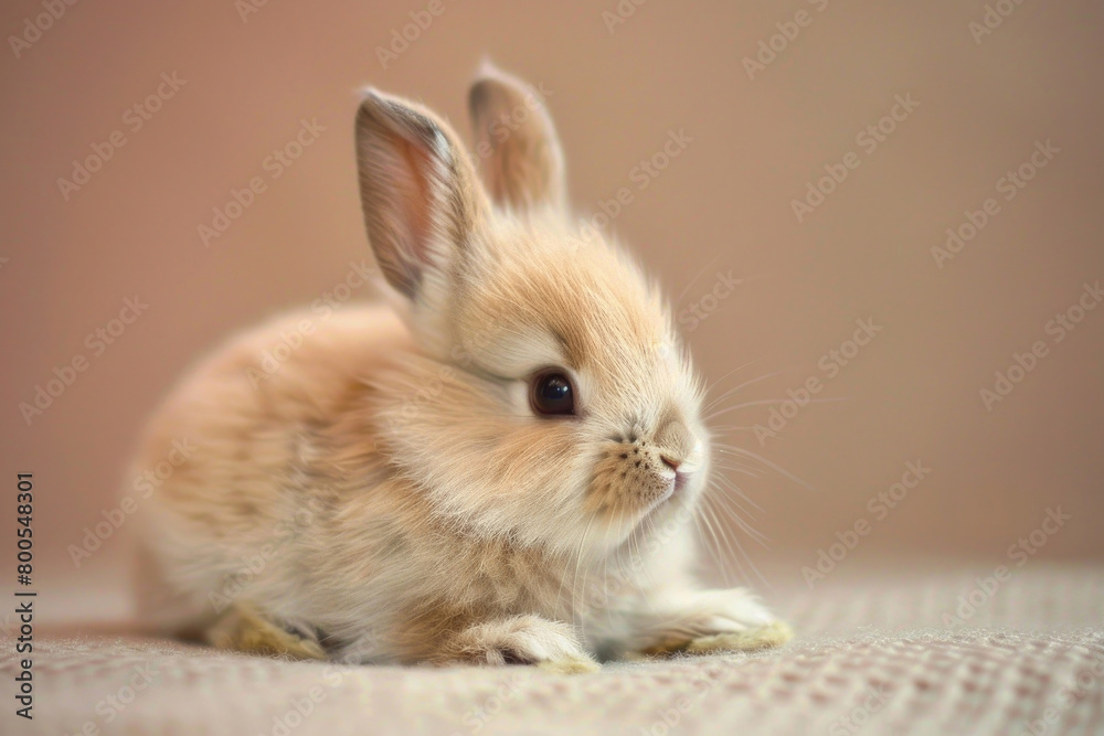 Cute baby rabbit with fluffy fur and twitching nose