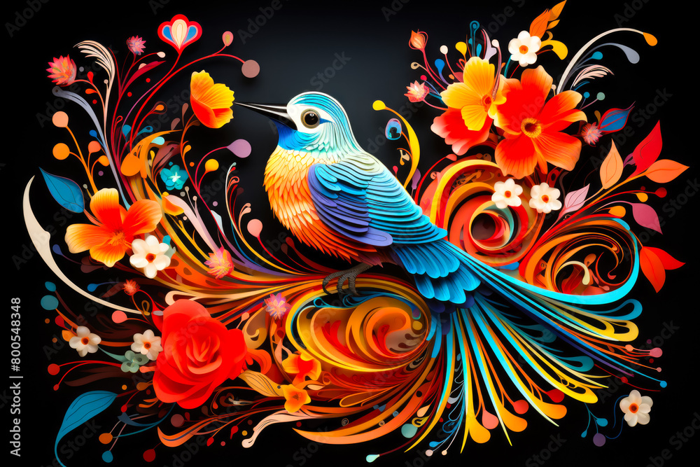 Fototapeta premium A stunning papercut bird illustration crafted with intricate detail, showcasing the beauty of paper artistry in depicting the animal kingdom.
