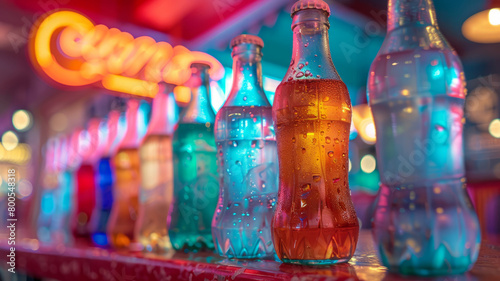 Soda bottles on a bar counter photo