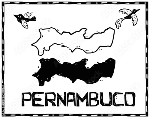 Pernambuco Northeastern Brazilian state in silhouette. Woodcut style. photo