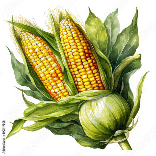 Watercolor Colorful Corn Illustration, Generative Ai