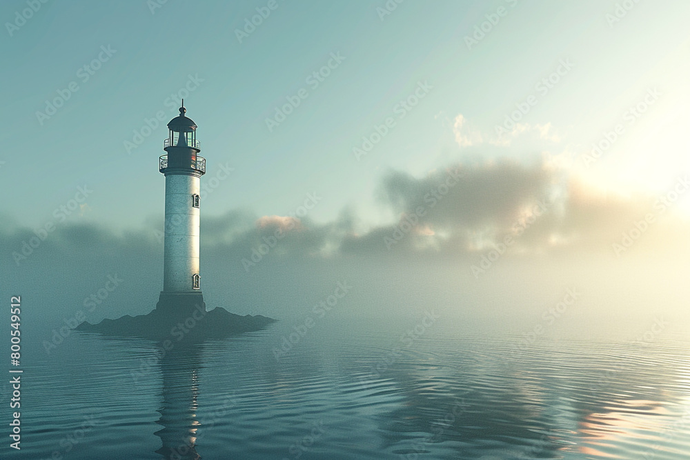 3D rendered image of a lighthouse standing firm and guiding ships, metaphor for leadership and direction  