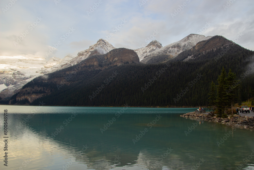 People walking along the Lake Louise trail. People walking along the Lake Louise trail.