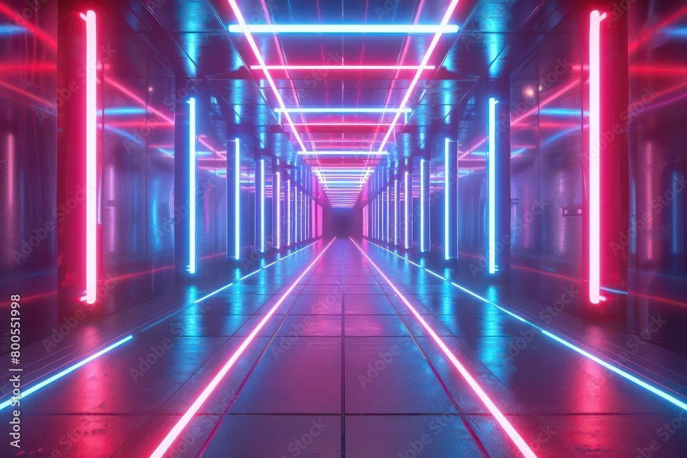 Fototapeta premium digital retrowave geometric background in neon red and blue 