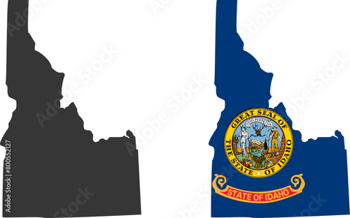 Idaho state of USA. Idaho flag and territory. States of America territory on white background. Separate states. Vector illustration