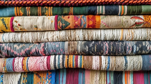 Textiles background: Handwoven or woven with unique vibrant patterns from Peru, Peruvian Handwoven fabric.  © mshynkarchuk