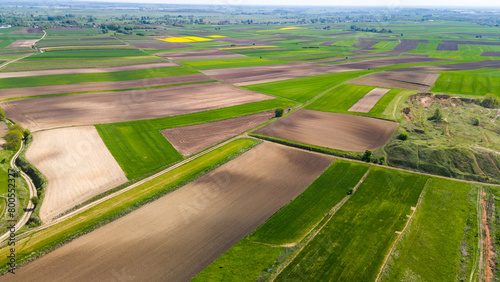 Beautiful farmland and coutryside in Ponidzie, Poland. Aerial drone view photo