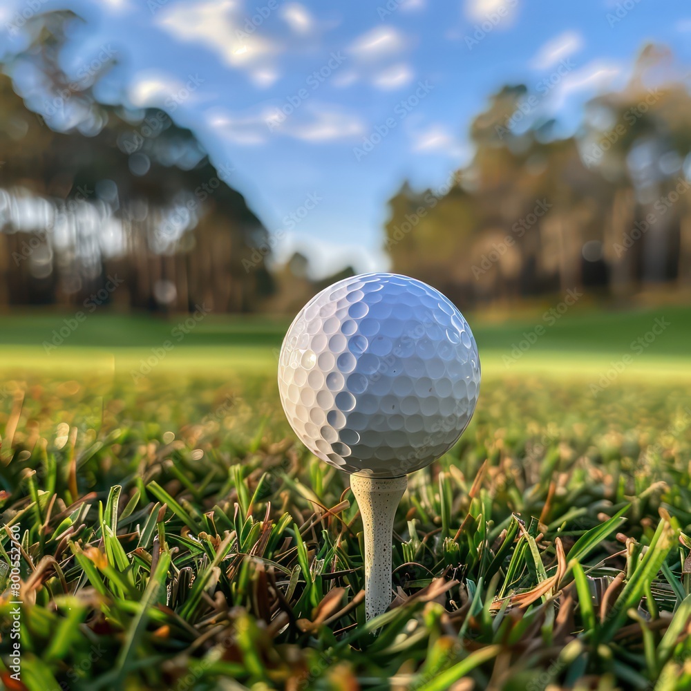 golf ball on a pinview from the ground level, nice depth and blurred background golf ball on a pinview from the ground level, nice depth and blurred background